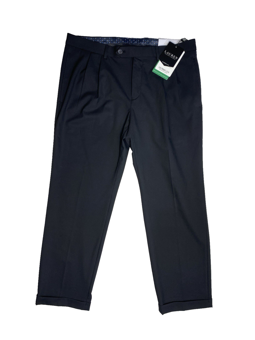 LRL Ralph Lauren Mens Pleated Dress Pants 34x29 Black Comfort Ultra Flex Stretch